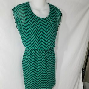 EUC Belted Green Zig Zag Reynah Couture Dress
